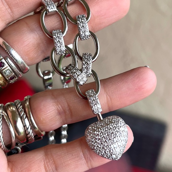 Platinum plated Clear cubic zirconia rhinestone cz heart silver valentine choker - Picture 4 of 11